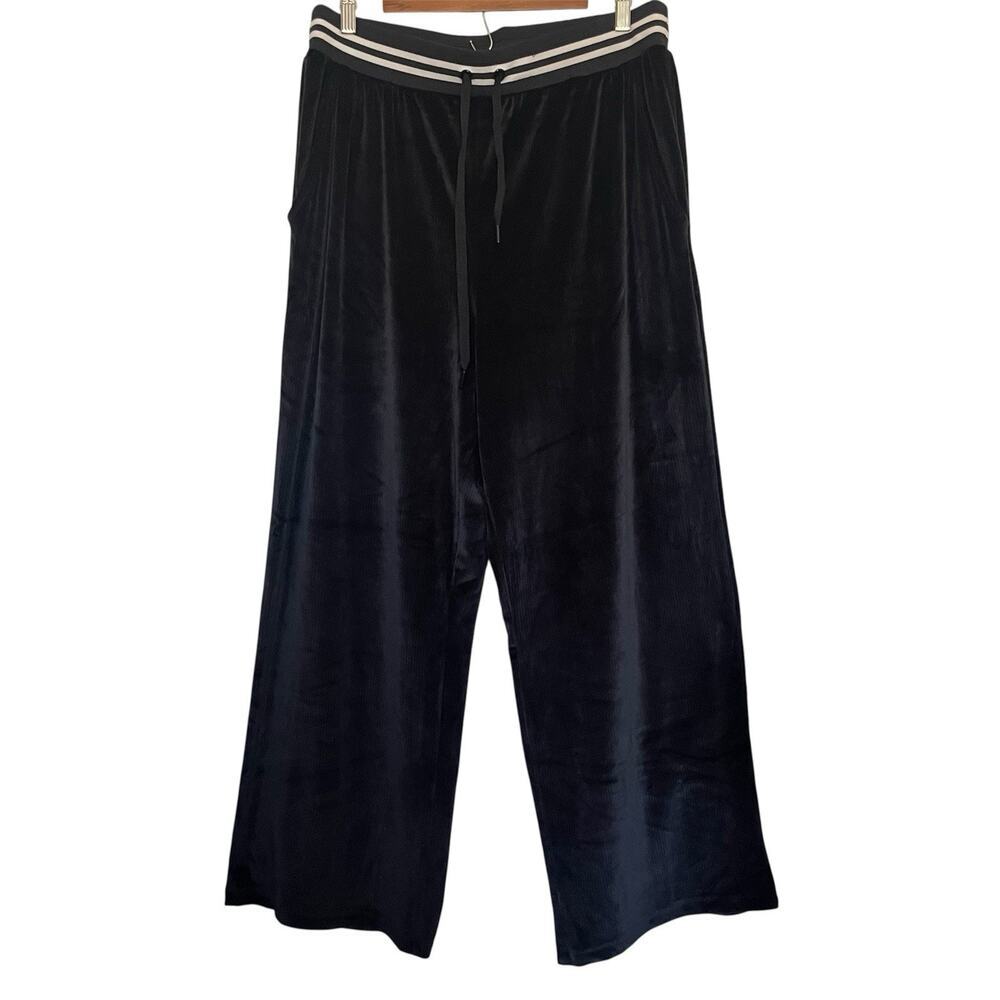 Victoria's Secret Women Pants XL Black Velvet Wide‎ Leg Loungewear Sporty Luxe